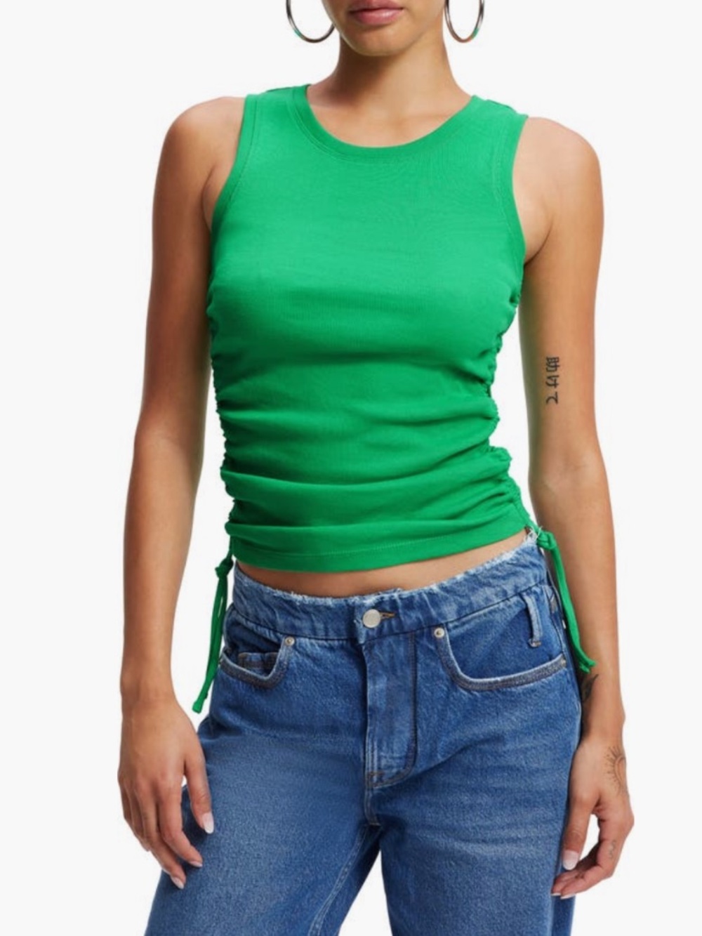 Good American Bright Green Ruched Side-Tie Tank Size 1